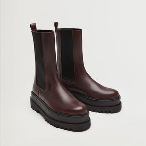Mango Leather Platform Chelsea Boots